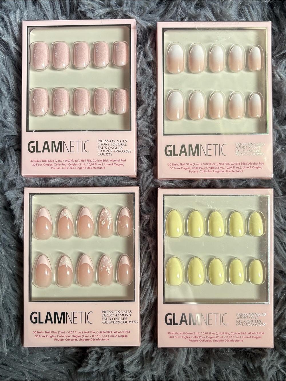 GLAMnetic Women Press-On Nails Set — Pink, Nude, Yellow